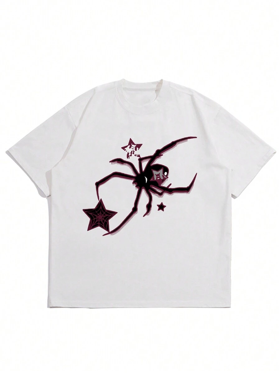 Men Spider Print Tee, For Halloween - White - View 1