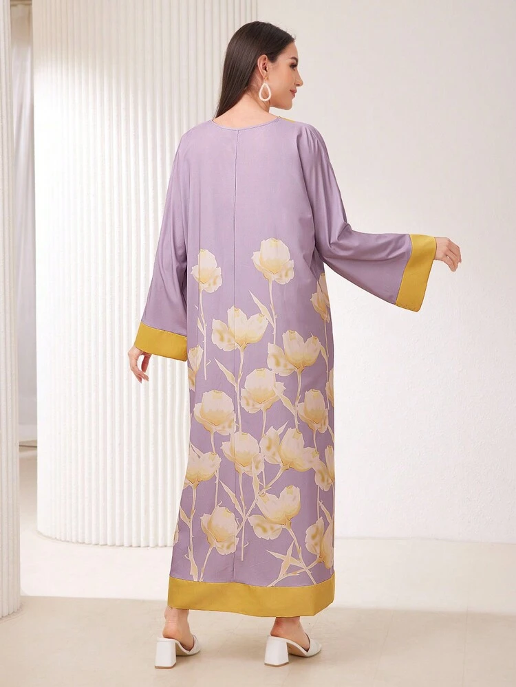 Women's Floral Printed Long Sleeve Arabian Dress