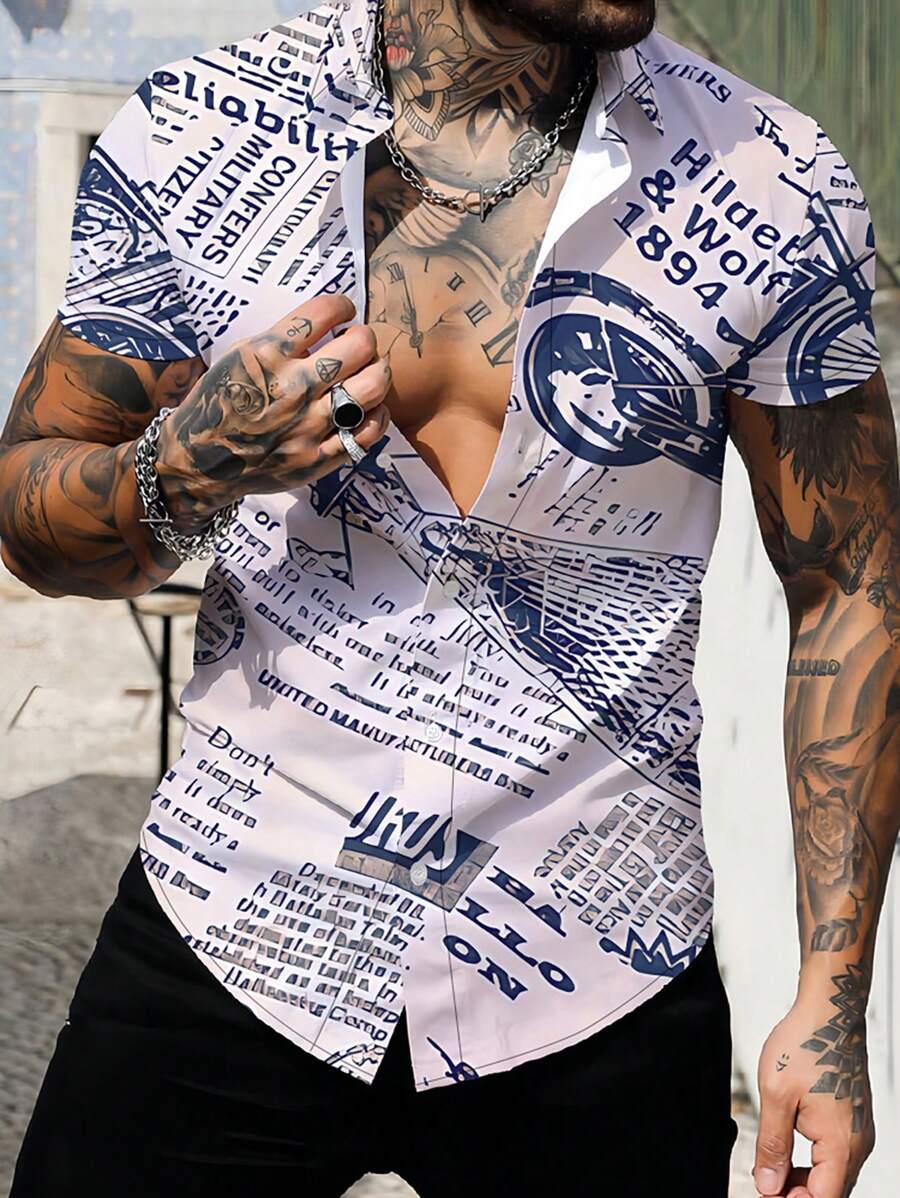 Men's Fashion All Over Print Short Sleeve Shirt - Pink - View 1