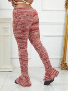 Women's Striped Fuzzy Flare Pants - Red - View 7