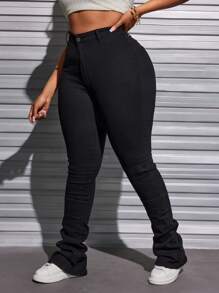 SHEIN SXY Plus Size Solid Color Slim Fit Jeans - Black - View 3