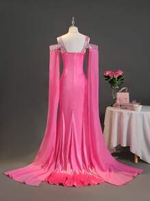 SHEIN Váy Maxi Dây Spaghetti In Dopamine Nhiều Màu Cho Bé Gái Tuổi Teen Kèm Đuôi Váy Đính Kim Sa Lấp Lánh Thích Hợp Cho Tiệc Sinh Nhật, Tiệc, Biểu Diễn, Đám Cưới, Mọi Mùa - Màu Hồng Tươi - Xem 2