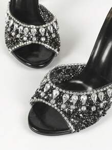 Zapatos De Tacón Alto Con Punta Redonda Para Mujer Con Diamantes De Imitación Brillantes, Adecuados Para Fiestas Y Reuniones