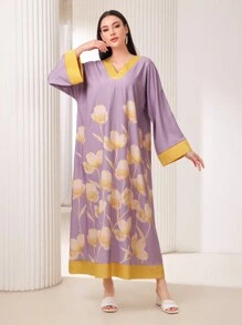 Al Najma 女款花卉印花長袖阿拉伯連身裙 - 彩色 - 查看 6