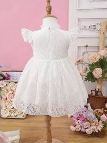 Cute Solid Color Cap Sleeve Baby Girl Dress - White - View 2