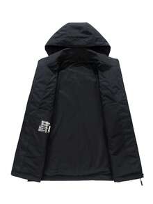 男士春秋戶外工裝夾克,時尚休閒連帽外套 - 黑色 - 查看 4