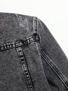 Manfinity Homme Men's Distressed Long Sleeve Denim Jacket , Dark Cotton Plain Black Party Grunge Rapper Going Out Vacation National Park Urban Gym, For Fall