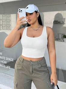 SHEIN EZwear Top de punto liso para verano en tallas grandes para mujer - Blanco - Ver 5