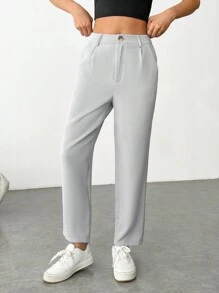 SHEIN EZwear 單色女士休閒西裝褲 - 灰色 - 查看 3