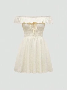 SHEIN Unity Vestido Con Dobladillo Con Volantes Y Hombros Descubiertos Para Mujer - Amarillo - Ver 1