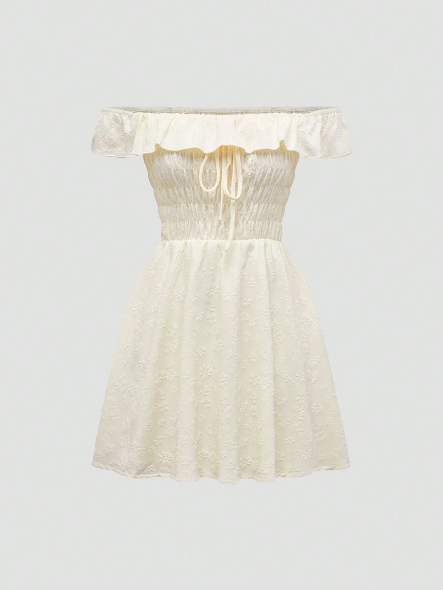 SHEIN Unity Vestido Con Dobladillo Con Volantes Y Hombros Descubiertos Para Mujer - Amarillo - Ver 1