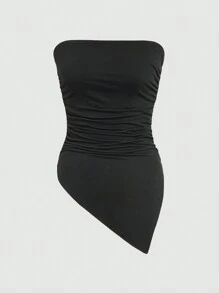 Flirla Women'S Asymmetric Hem Strapless Top