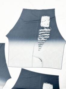 SHEIN LUNE Plus Ombre & Denim-Effect Print Ripped Leggings - Multicolor - View 6