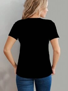 EMERY ROSE 猫咪图案圆领短袖 T 恤图案 T 恤女式上衣 - 彩色 - 查看 2