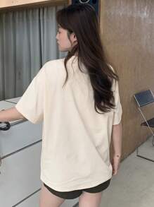 DAZY Women's Cartoon Letter Printed Round Neck Short Sleeve T-Shirt,Graphic Tees,Teacher Outfits - White - View 8