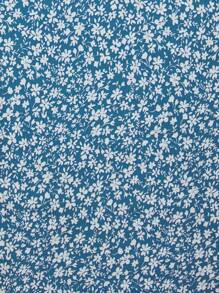 女士碎花层叠荷叶边松紧腰度假裙 - 藍色 - 查看 5