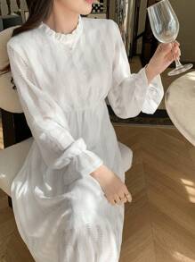 DAZY Damen Einfarbiges Kleid mit Rüschenärmeln, Herbstkleid mit Langarm