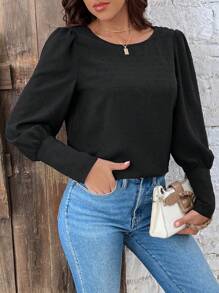 SHEIN Frenchy Valentine's Day Solid Color Texture Lace Patchwork Shirt Summer Black Casual - Black - View 4