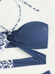 SHEIN Swim Bộ Bikini dây đeo in họa tiết da báo dành cho nữ đi biển mùa hè - Nhiều màu - Xem 5