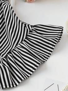 SHEIN Clasi فستان قميص مخطط للنساء بمقاس كبير، صيفي - الأسود - مشاهدة 4