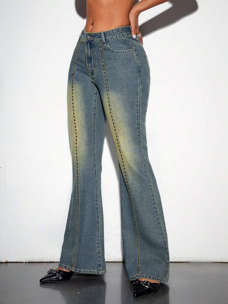 Slim Fit Flared Jeans With Studded Detail
