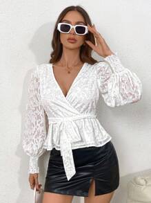 SHEIN Privé 女士春款提花白色襯衫 - 白色 - 查看 6