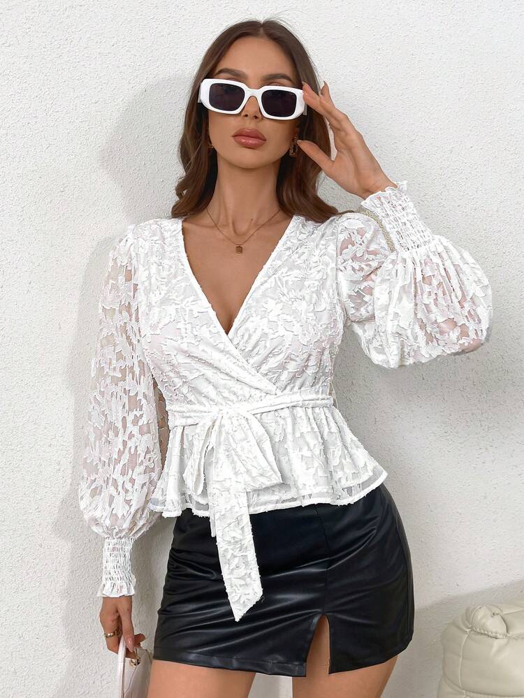 Women's Spring Jacquard Fabric White Shirt