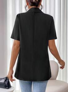 EMERY ROSE Blazer De Manga Corta Color Sólido - Negro - Ver 2