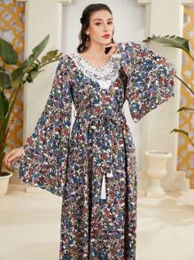 Seusyu 女士花卉印花波浪袖阿拉伯風格連衣裙 - 彩色 - 查看 8