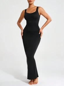 SHEIN Shape Ladies' Solid Color Slim Fit Sleeveless Bodycon Dress With Back Slit