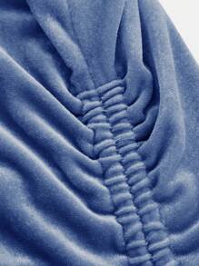 SHEIN Teen Girl Velvet Pleated Holiday Cami Dress - Dusty Blue - View 4