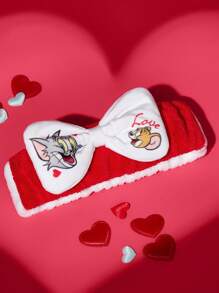 TOM & JERRY X SHEIN Plush Heart Print Bow Elastic Hair Tie, Valentine's Day, For Home, Bathroom Decor, Summer - Multicolor - View 1