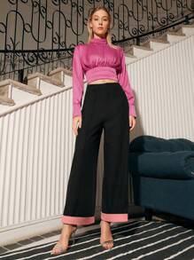 Zolique Ladies' Solid Color Backless Tie Knot Shirt Fall Cloth For Women - Hot Pink - View 4