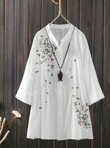 Lacomfia Của phụ nữ Kích thước lớn Thêu hoa Áo sơ mi - trắng - Xem 1