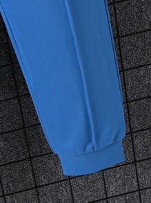 男孩休閒藍色連帽運動衫和運動褲套裝,家庭配套服裝（4 套單獨出售） - 藍色 - 查看 5