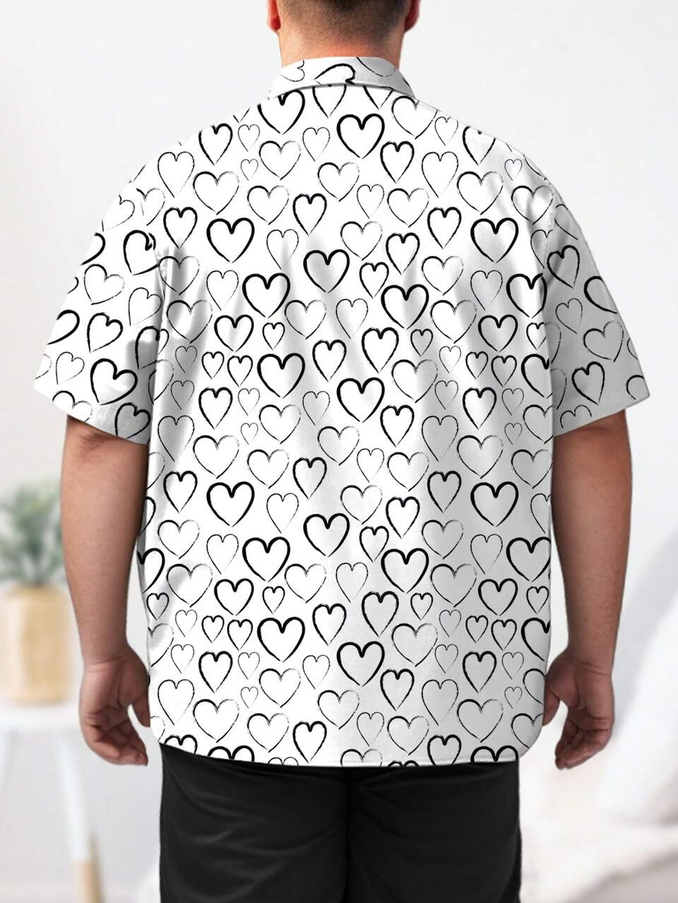 Men's Plus Size All Over Love Pattern Relaxed Fit Drop Shoulder Sleeve Shirt