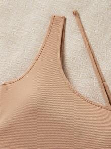 SHEIN EZwear 純色孔雀開襟一字肩背心 - 彩色 - 查看 4