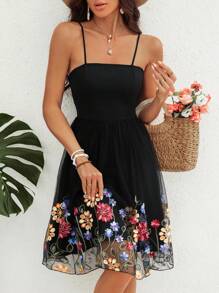 SHEIN VCAY Valentine'S Day Women'S Spaghetti Strap Floral Print Summer Dress