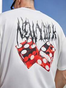 Manfinity Roughcore Men's Plus Size Dice & Letter Print Loose Fit Drop Shoulder T-Shirt