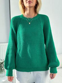 EURMUSE Women's Plus Size Solid Color Raglan Sleeve Sweater Pullover - Green - View 5