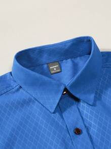 Manfinity Mode Men's Plaid Short Sleeve Shirt, Blue Men Shirts, Men's Short Sleeve Dress Shirts, Royal Blue Men Shirt, Blue Designer Shirt - Royal Blue - View 4