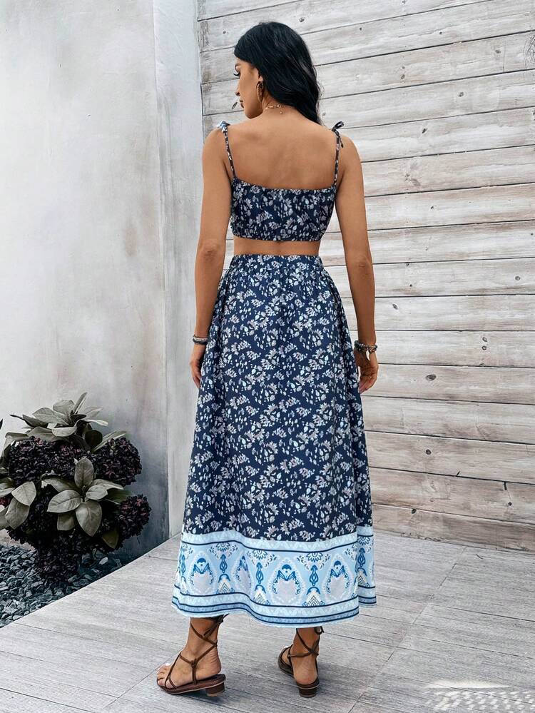 Women'S Floral Spaghetti Strap Camisole Top And Skirt Set