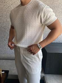 Men's Solid Color Minimalist Everyday Short Sleeve Knitted Top - White - View 4