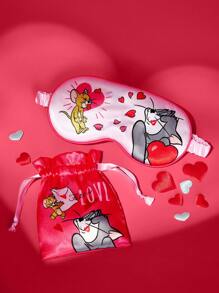TOM & JERRY X SHEIN Antifaz de ojos rosado con estampado de corazones y diseño lindo de dibujos animados - Multicolor - Ver 1