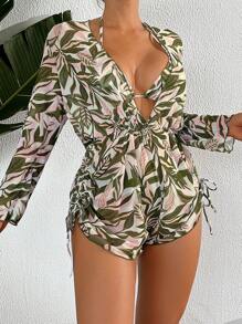 SHEIN Swim Summer Beach Women's Full Print & Strap Design Sexy Swimwear Set Carnival - Multicolor - View 4