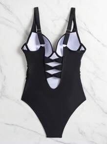 Anewsta 女式聚攏設計連身泳衣 - 黑色 - 查看 11