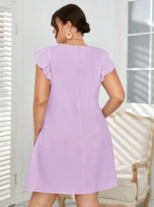 SHEIN VCAY Plus Size Women's Short Flying Sleeved A-Line Dress - Lilac Purple - View 2