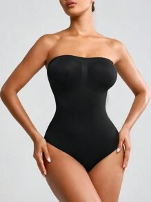 SHAPORA Của phụ nữ Màu thuần Quây Áo liền quần chặt Áo Shapewear - màu đen - Xem 11