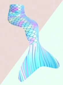 少女一件式泳衣,美人魚尾巴設計,魚鱗花紋,荷葉邊,春夏沙灘服