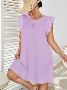 SHEIN VCAY Plus Size Women's Short Flying Sleeved A-Line Dress - Lilac Purple - View 3